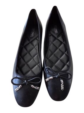 Michael Kors Black Quilted Insole Ballet Flats with Bow